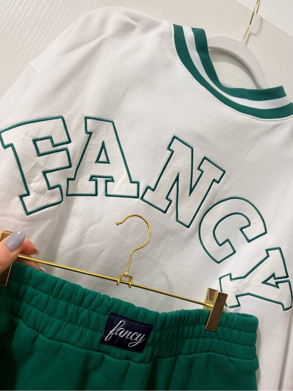 Fancy Embroidered White & Green Sweatshirt
